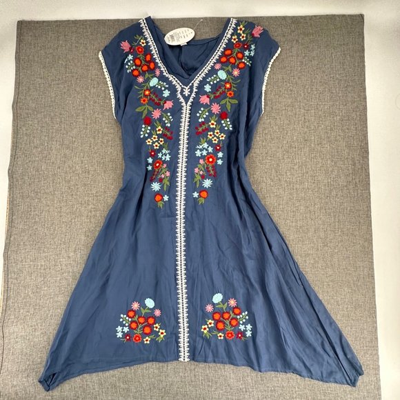 Shoreline Wear Embroidered Dress Floral Blue Small Brand New - Picture 3 of 15